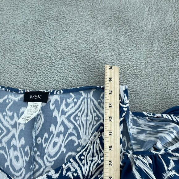 MSK Womens Blue & White Off-Shoulder Ikat Polyester/Spandex Blend Size L 3951 - Picture 6 of 8